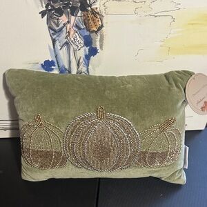 Autumn Hill sage green with gold and silver beaded decor pillow